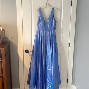 Witness of Love blue shimmer Cinderella prom ballgown plunge back dress gown 8
